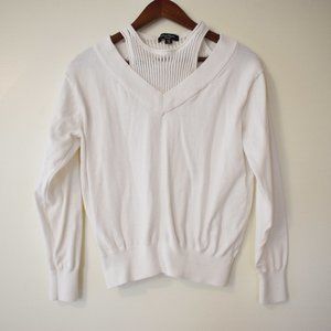 Lea & Viola white cold shoulder sweatshirt 2-in-1 with tank top straps